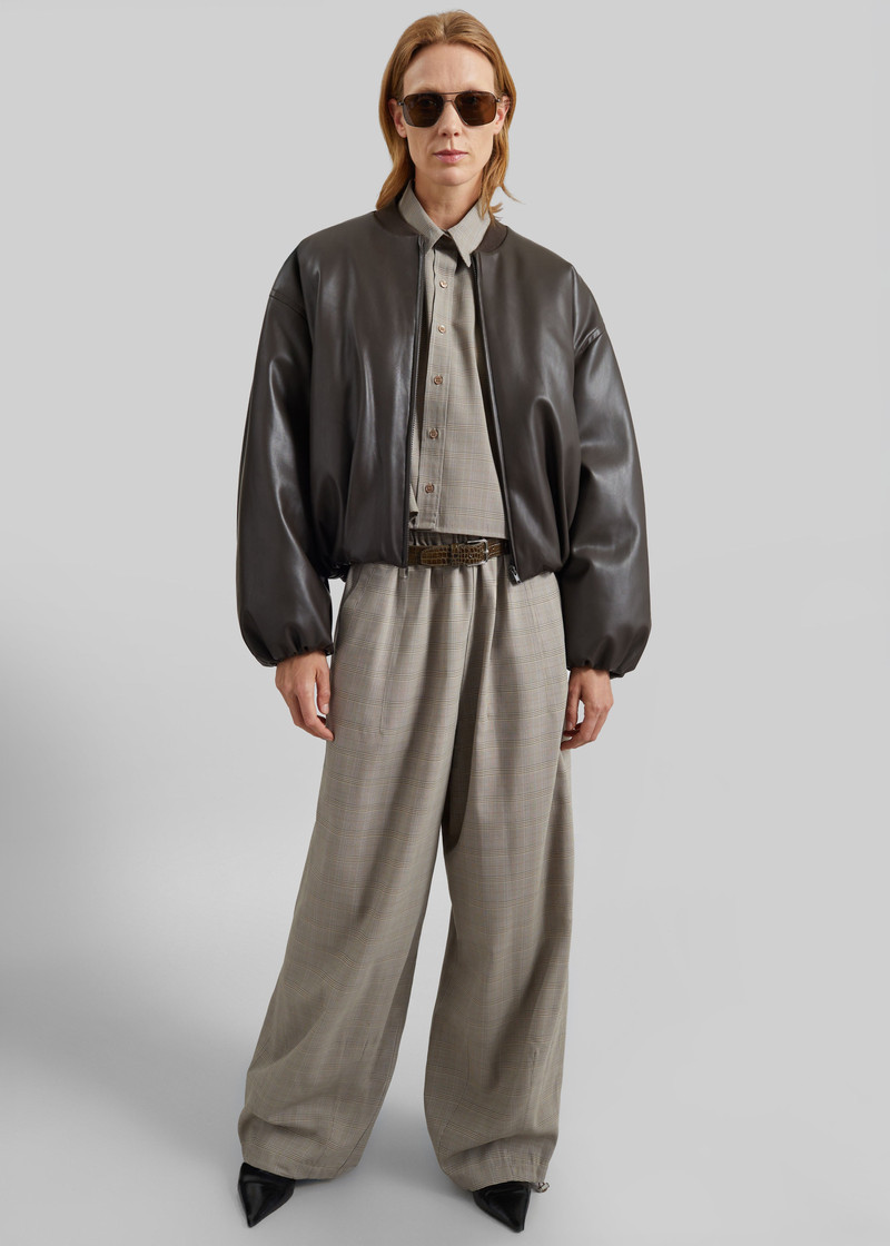 Arolla Faux Leather Draped Jacket - Brown 3