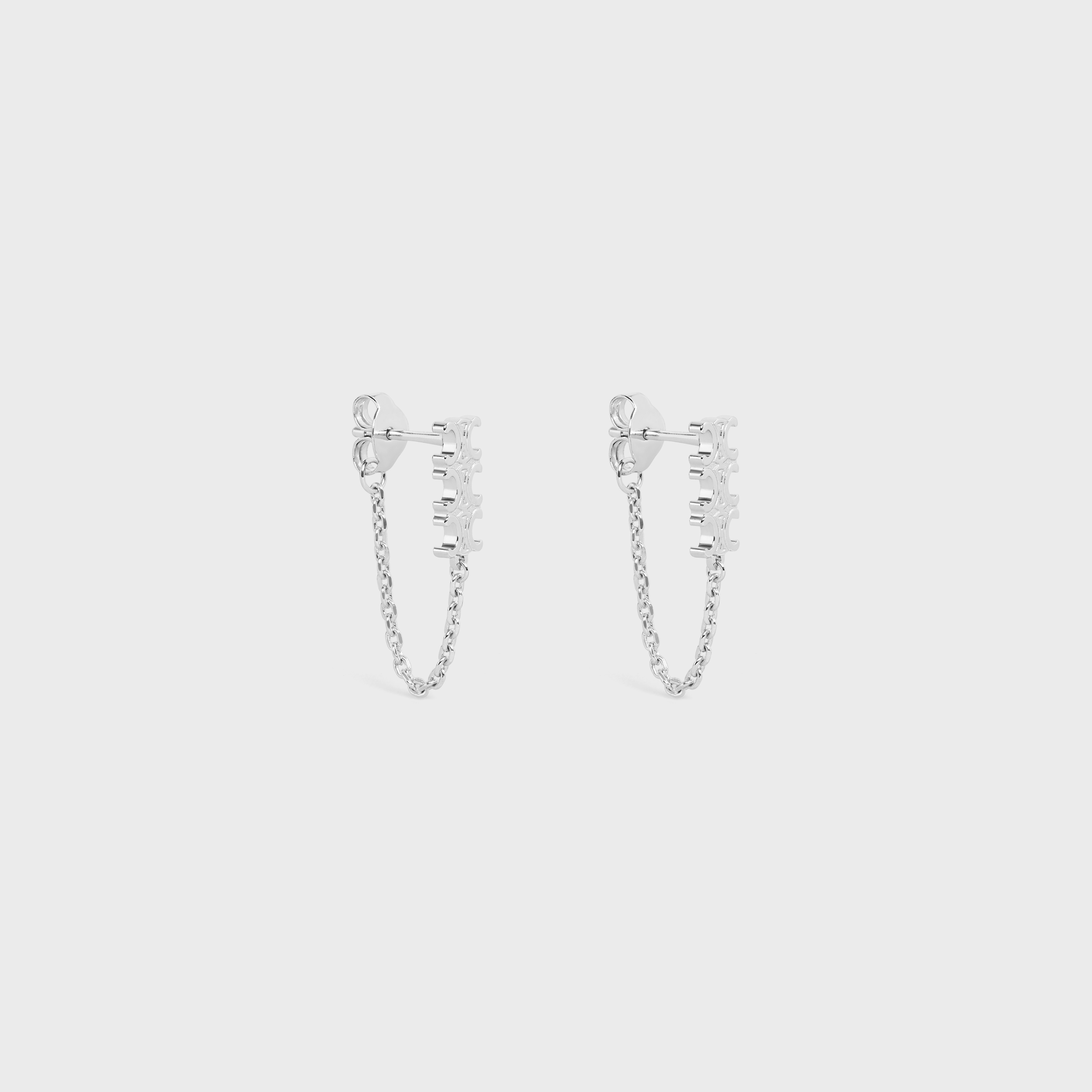 Triomphe Chain Earrings in Brass with Rhodium Finish - 2