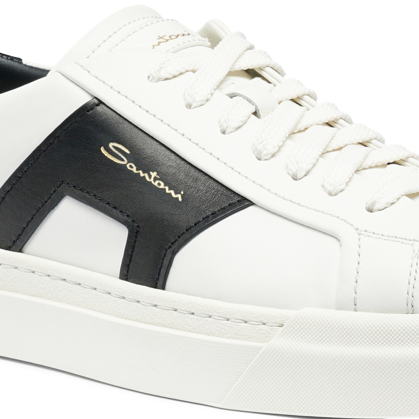 Men’s white and black leather double buckle sneaker - 6