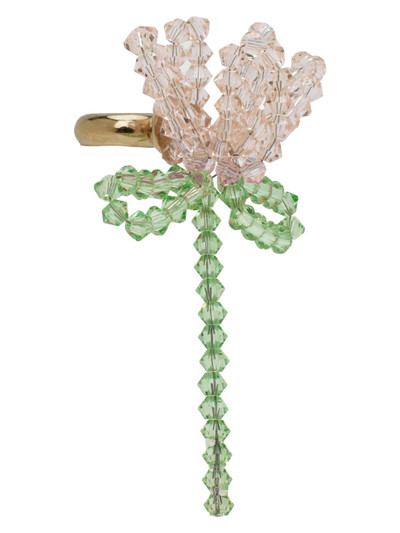 Simone Rocha Pink & Green Cluster Crystal Flower Single Ear Cuff outlook