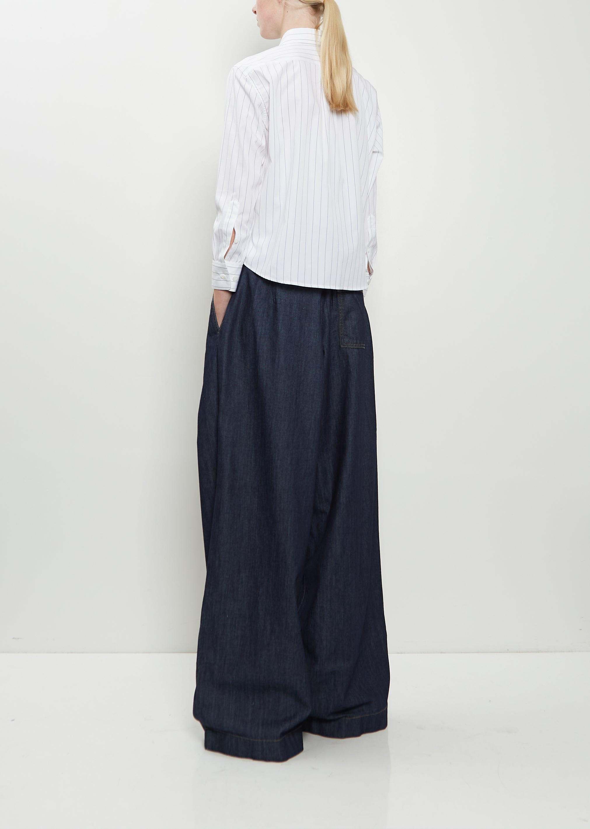 Clavini Bis Cotton Shirt — White / Navy - 3
