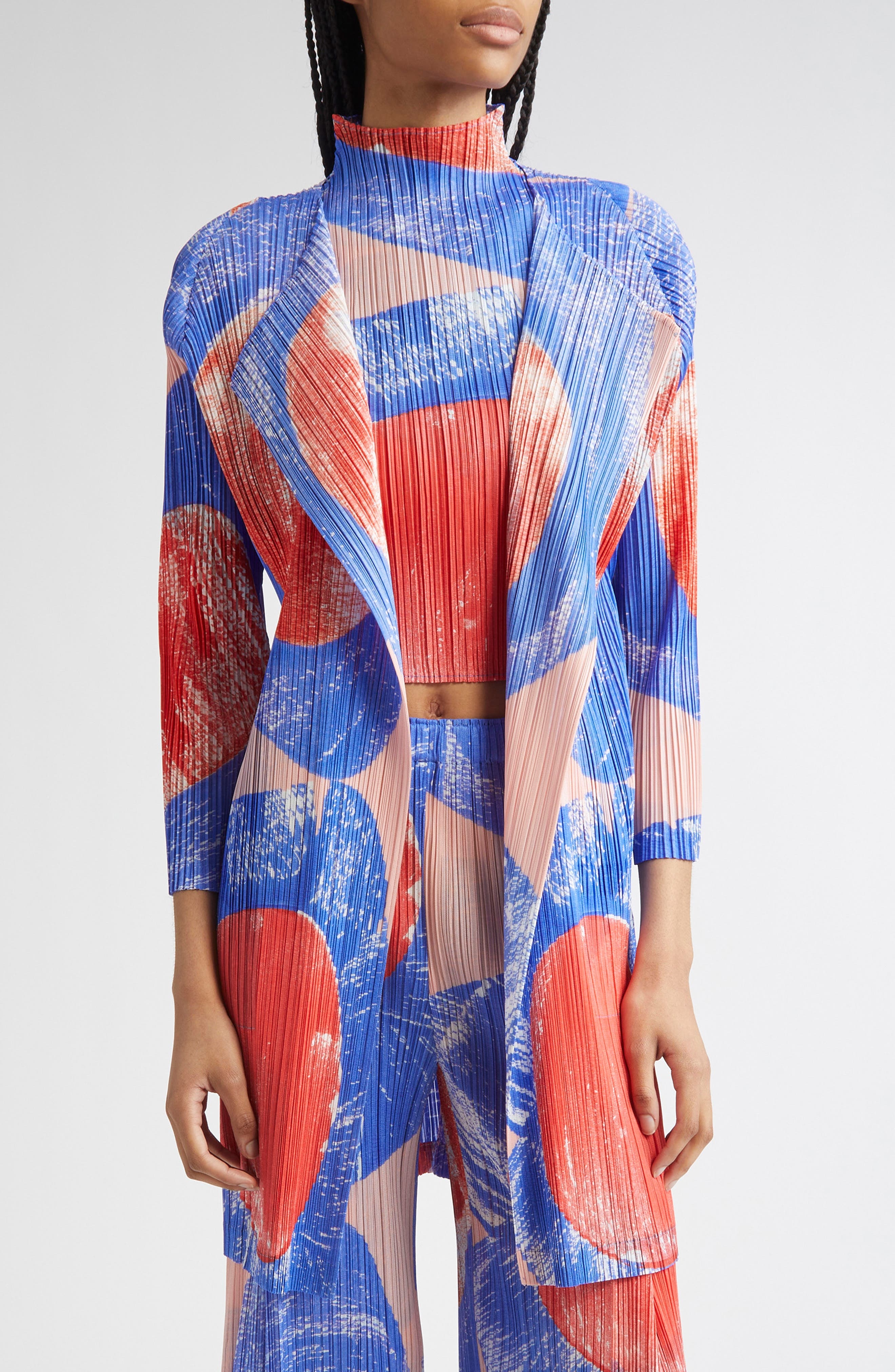 Pleats Please Issey Miyake Backlight Pleated Cardigan in Red/Blue at Nordstrom - 1