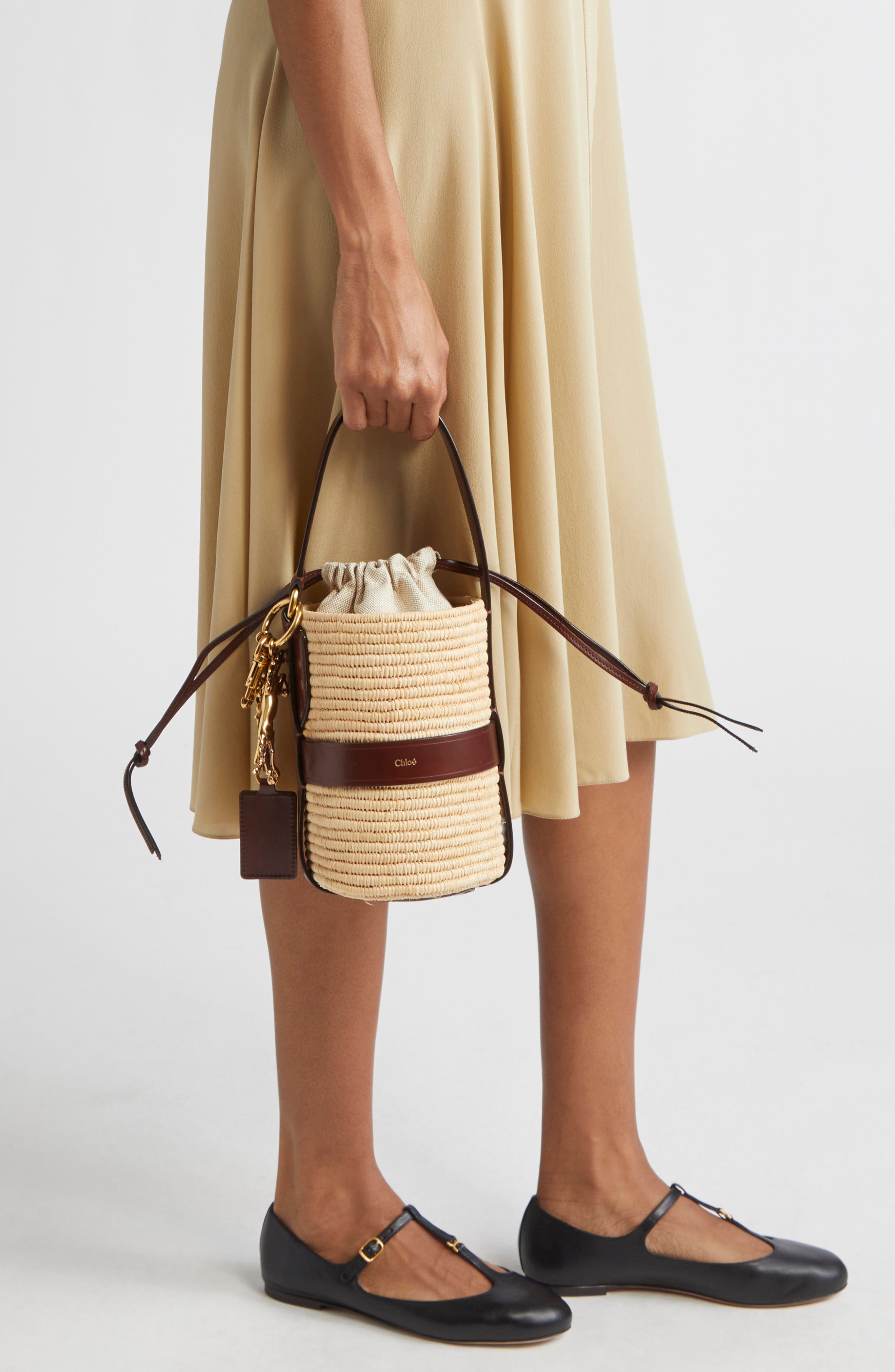 Chloé Small Kerala Straw & Leather Bucket Bag in Dark Ebony at Nordstrom - 2