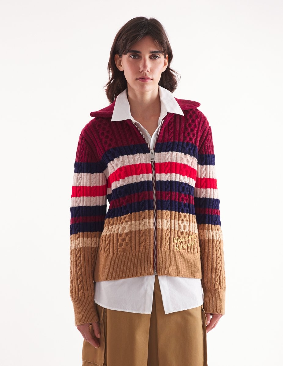 STRIPED CABLE ZIPPED CARDIGAN - 3