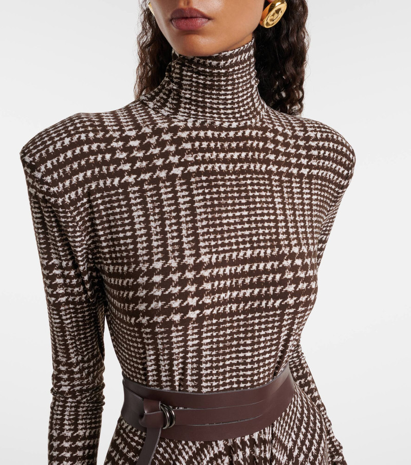 Belted houndstooth turtleneck midi dress 4