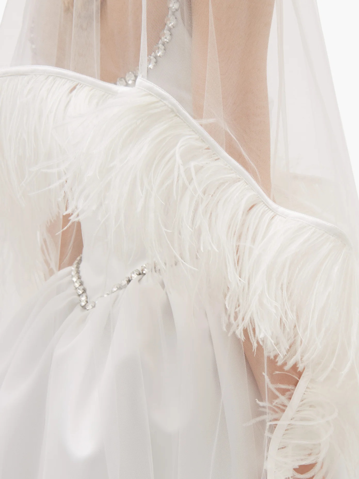 Ostrich feather-trimmed tulle veil - 5