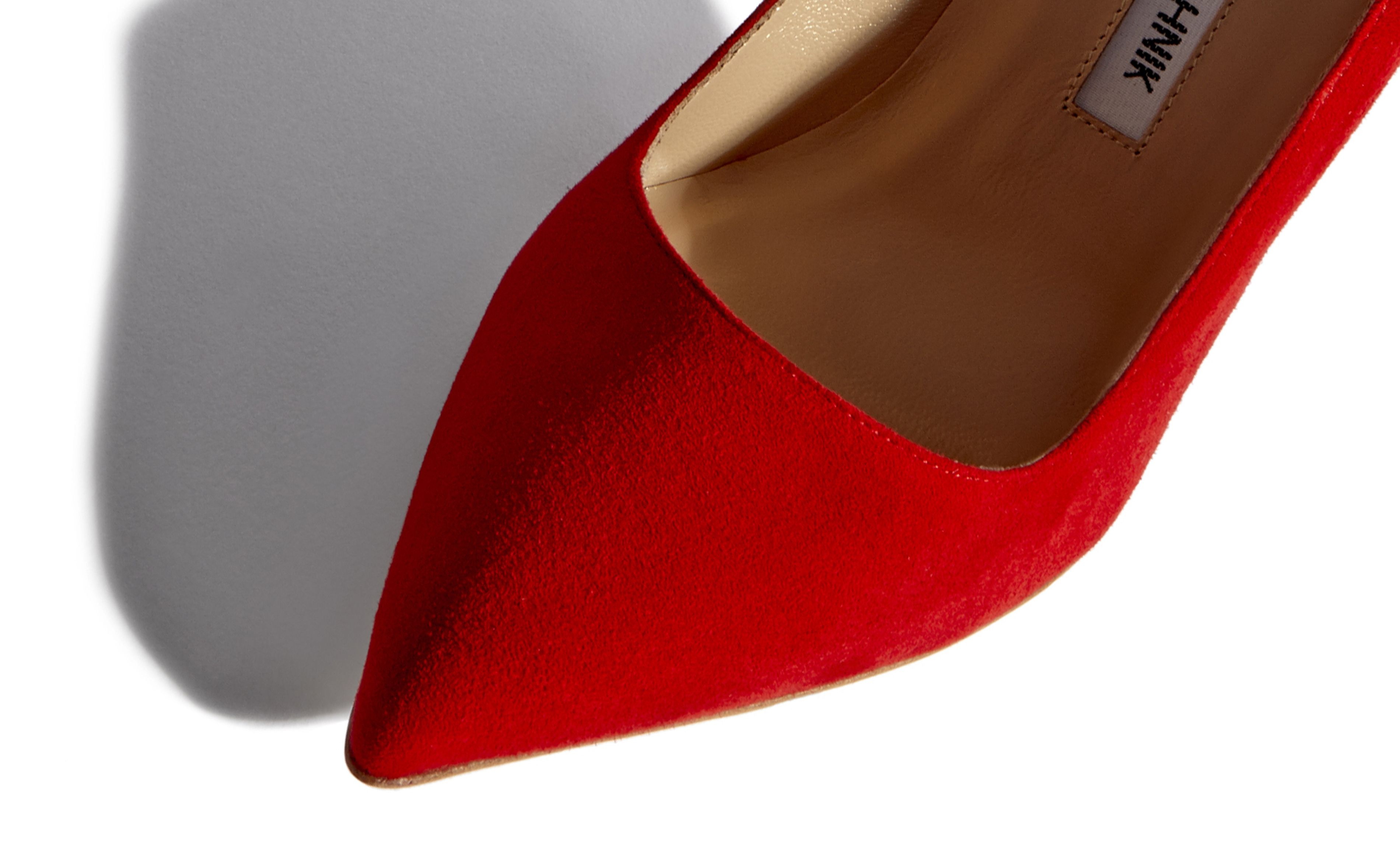 Red Suede Pointed Toe Pumps - 4