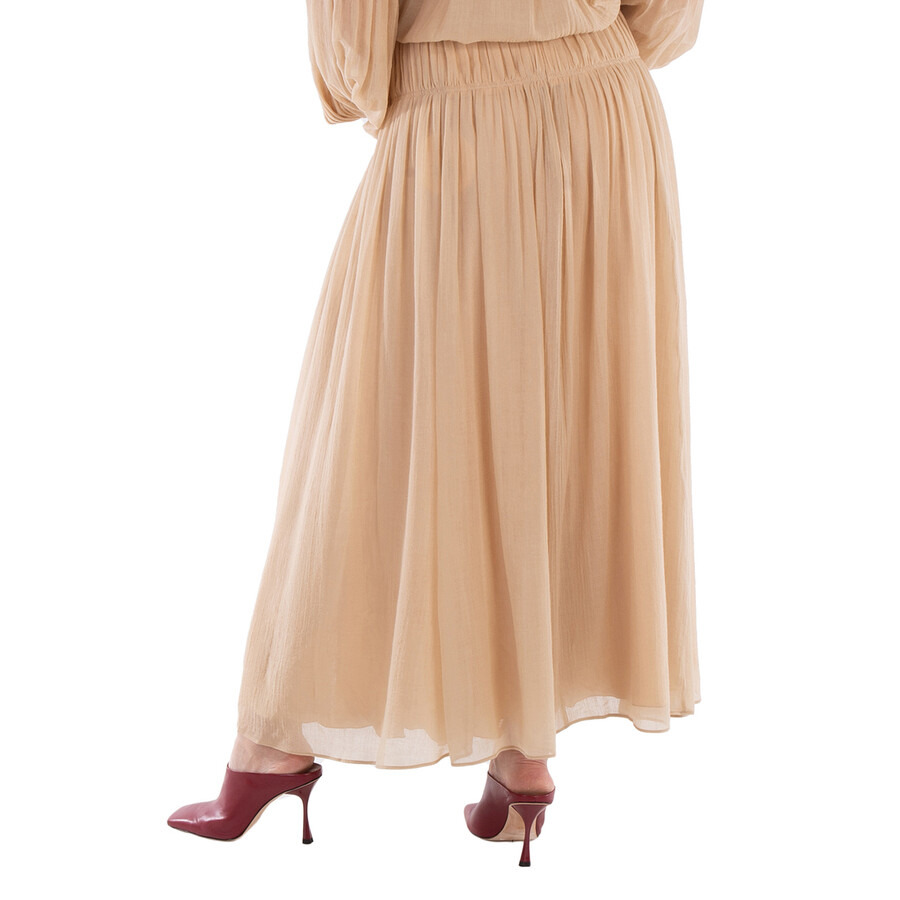 Chloe Ladies Barley Brown Wool Flared Long Skirt - 6