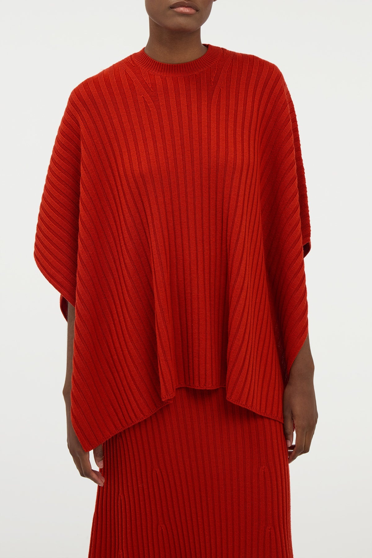 Baron Knit Cropped Poncho in Antelope Orange Merino Wool Cashmere - 5
