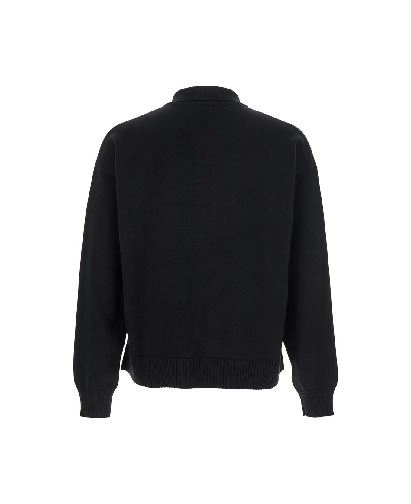 Black Cardigan With Classic Collar And Logo Plaque On The Front In Cashmere And Cotton Blend Woman - 1