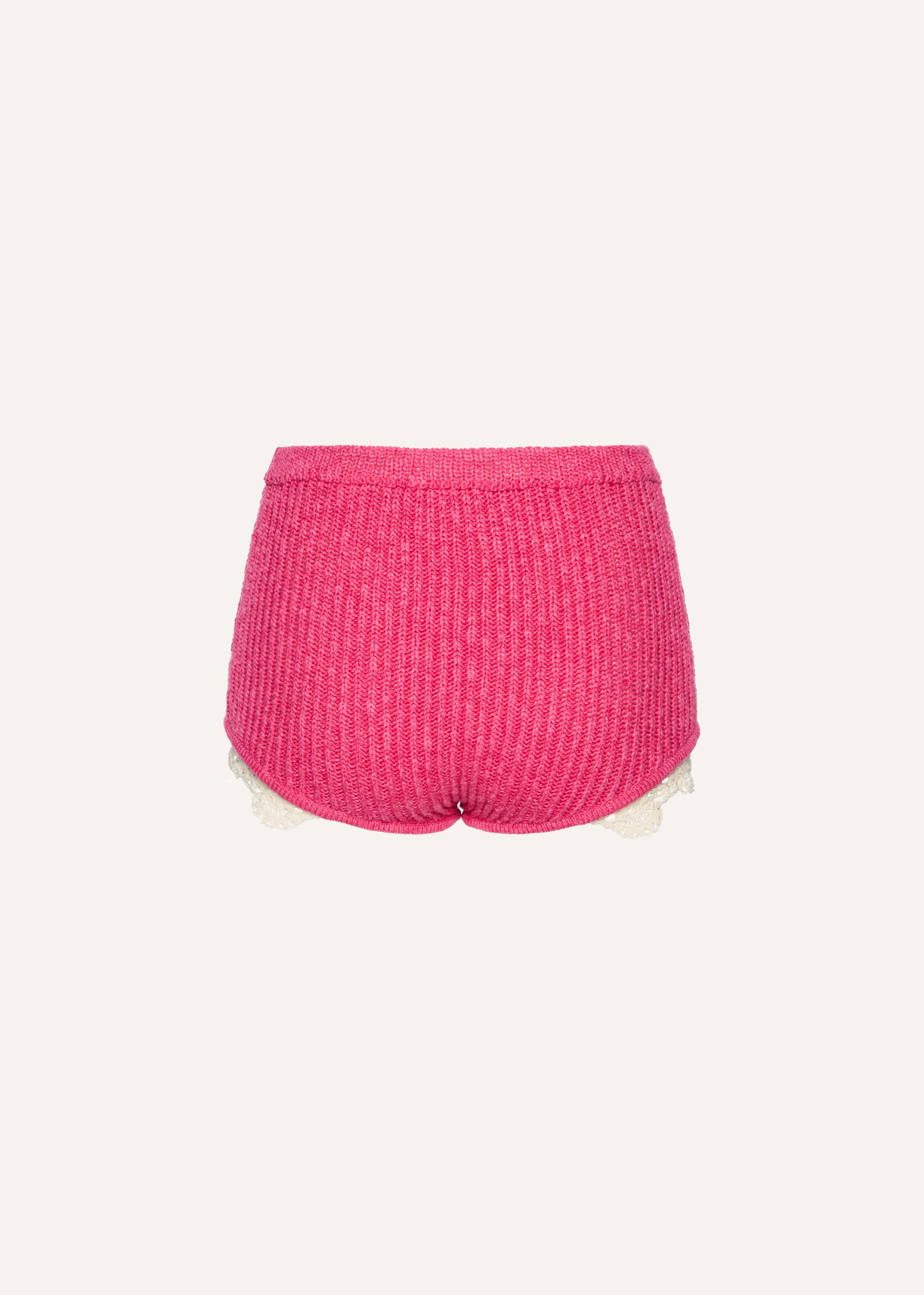 Lace detail ribbed knitwear shorts in pink - 2