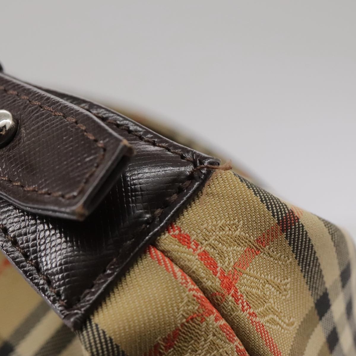Burberry Hand Bag Canvas Leather Beige Brown Silver - 14