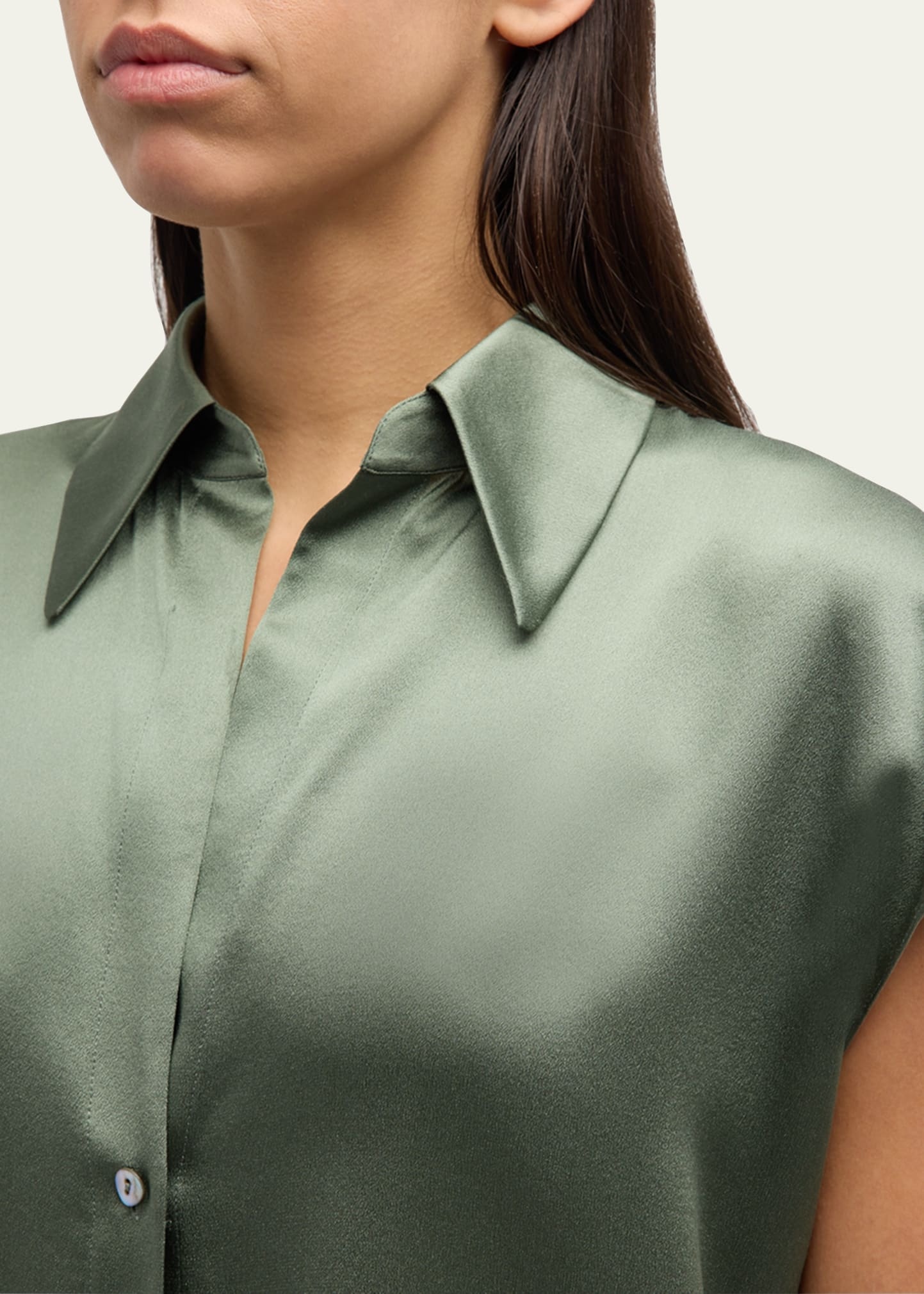 Cap-Sleeve Ruched-Back Silk Blouse - 5