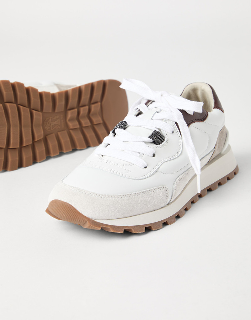Calfskin and suede runners with shiny details 3