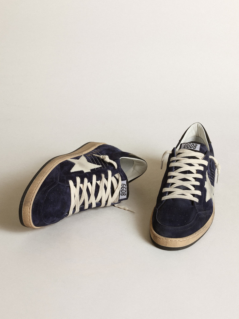 Golden Goose Men's Ball Star in dark blue suede with white nubuck star outlook