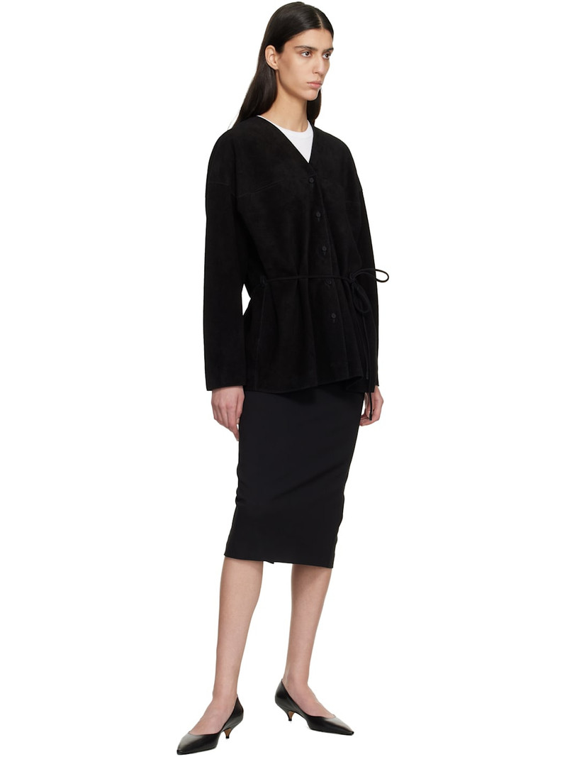 LE17SEPTEMBRE Black Collarless Suede Jacket outlook