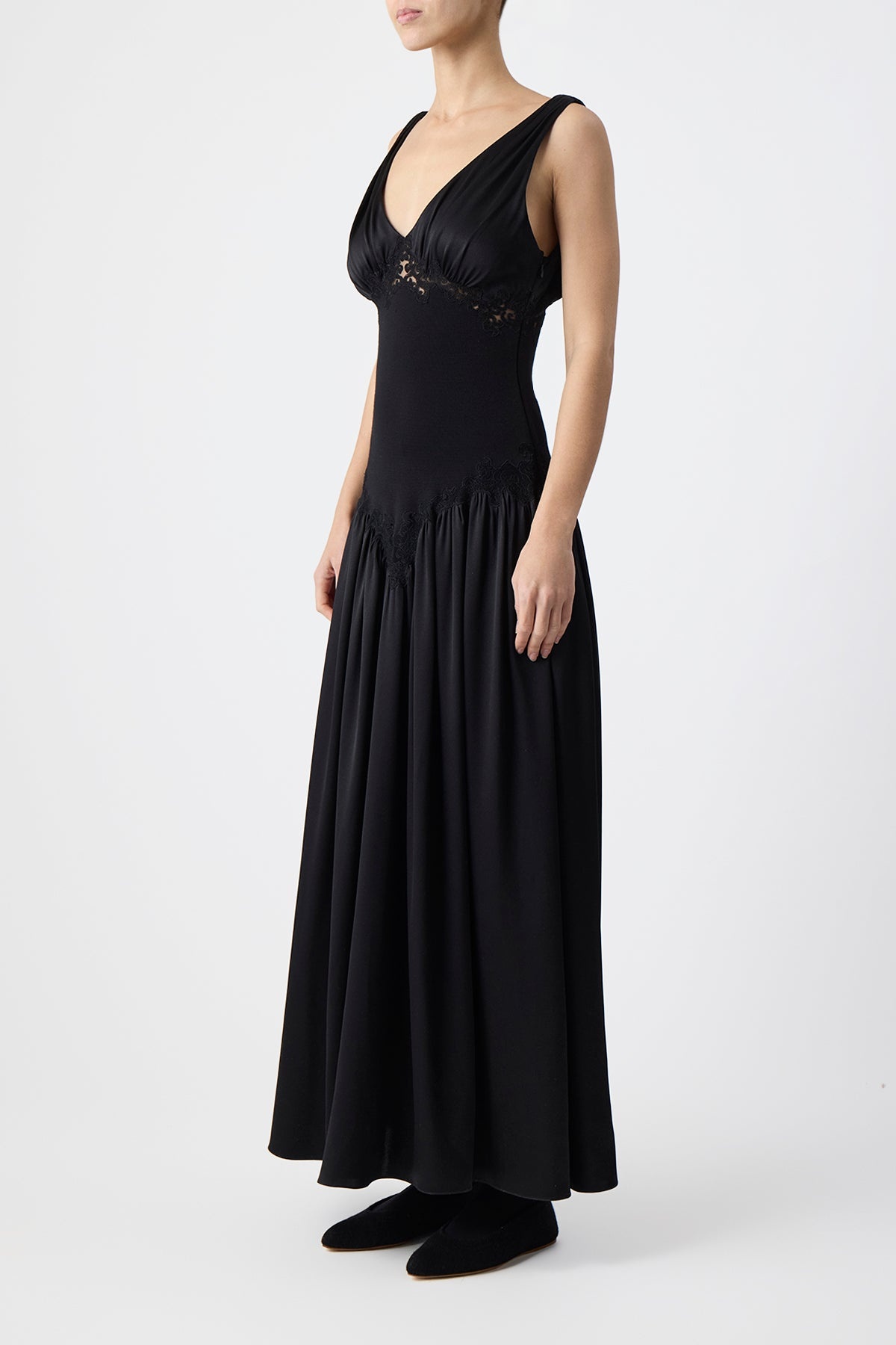 Highland Lace Dress in Black Silk Satin - 5