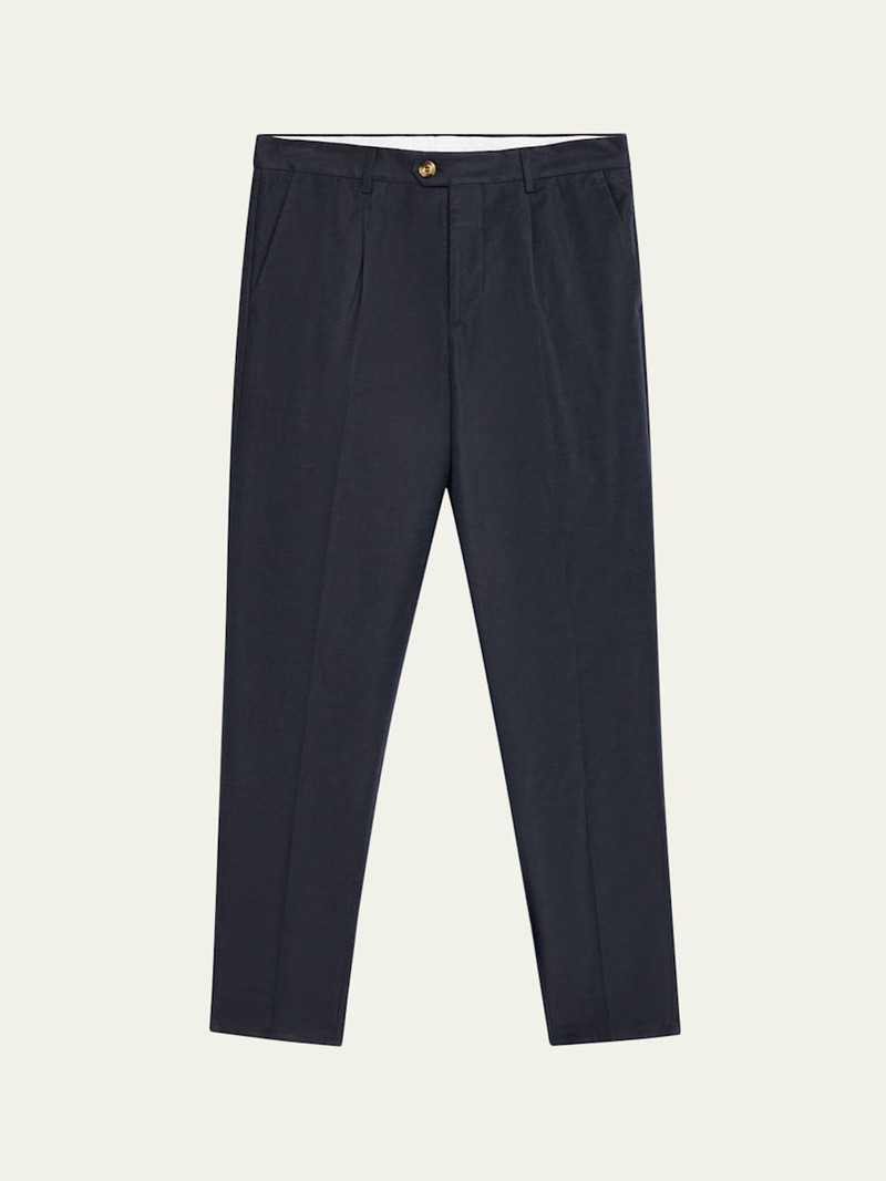 Men's Cotton and Linen Leisure-Fit Pleated Trousers 1