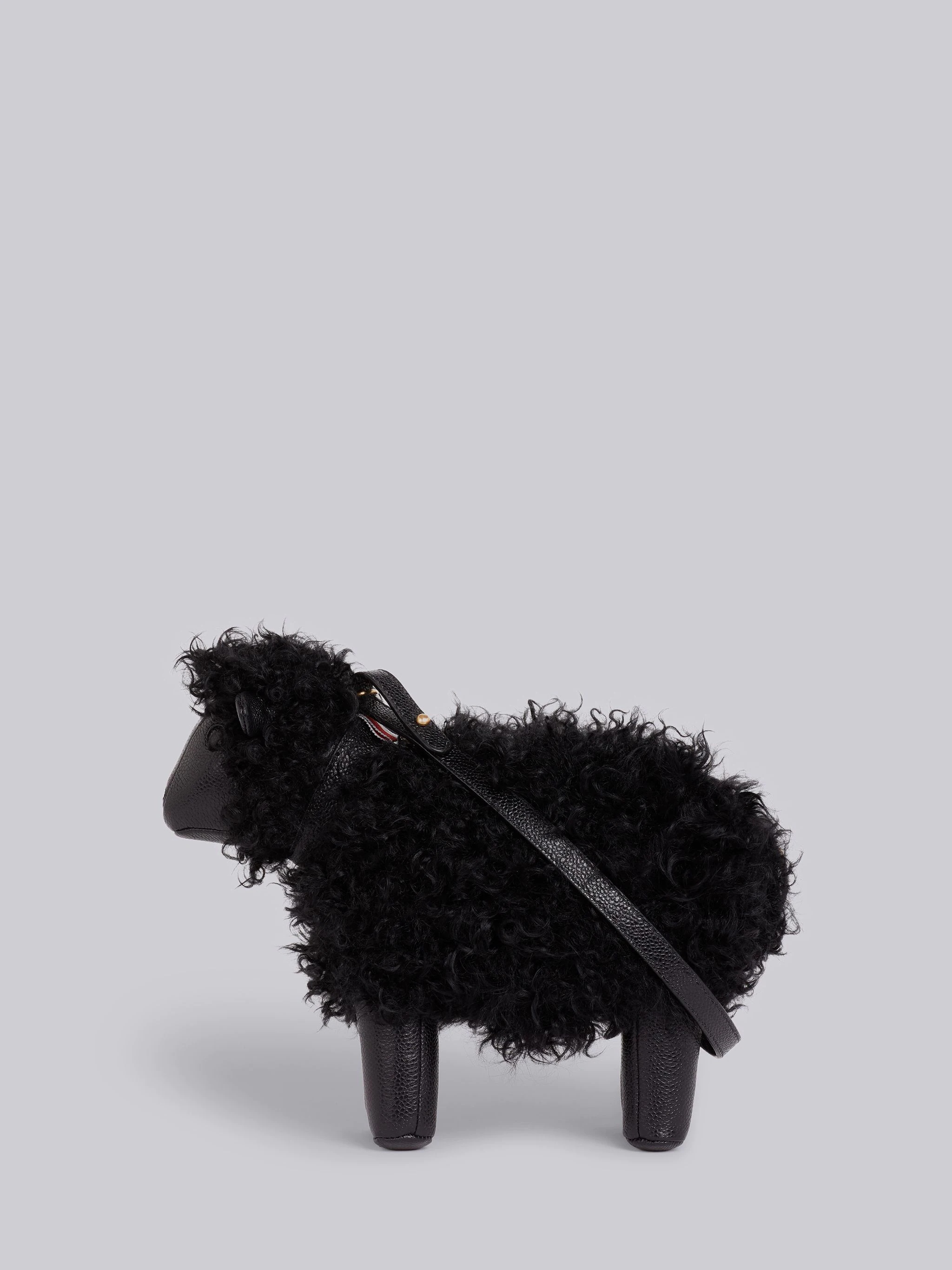 Black Lambskin and Pebbled Calf Small Leather Shoulder Strap Sheep Bag - 1