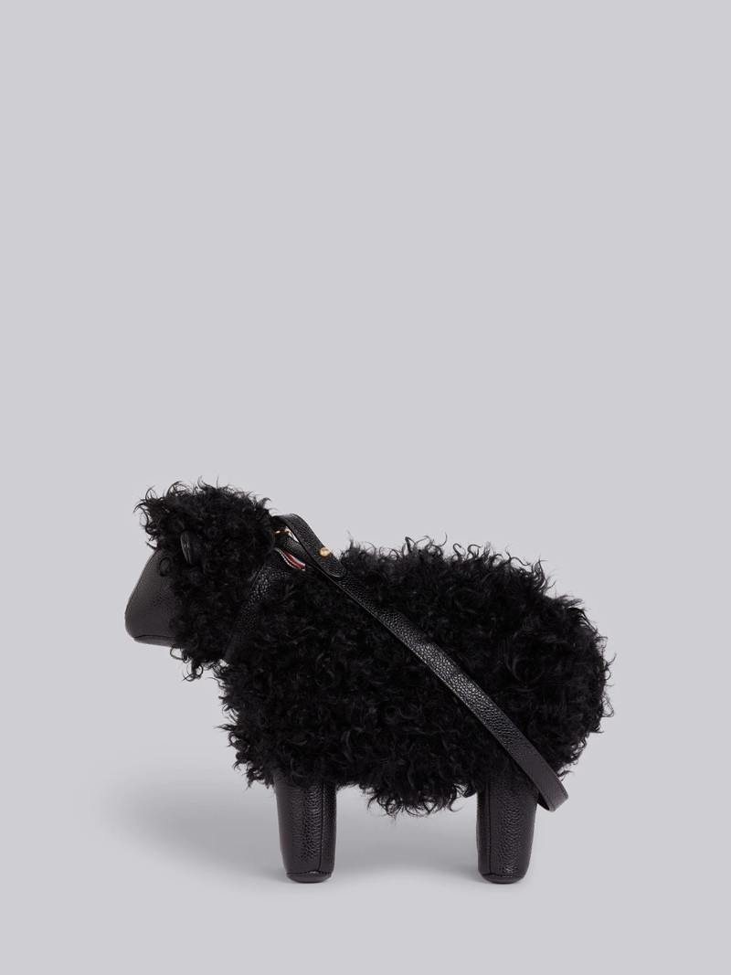 Black Lambskin and Pebbled Calf Small Leather Shoulder Strap Sheep Bag 1