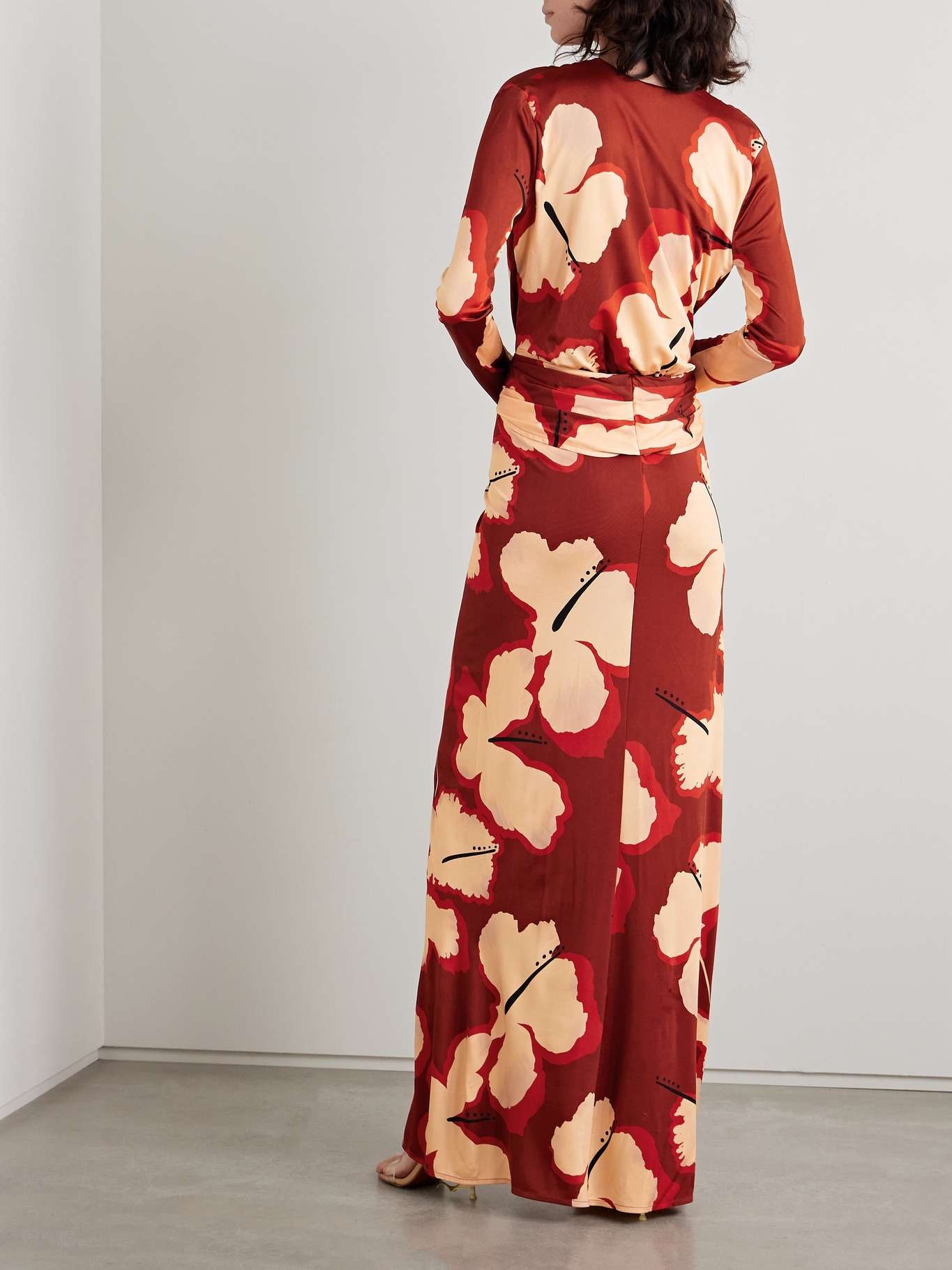 Coral Marino draped printed stretch-jersey maxi dress - 3