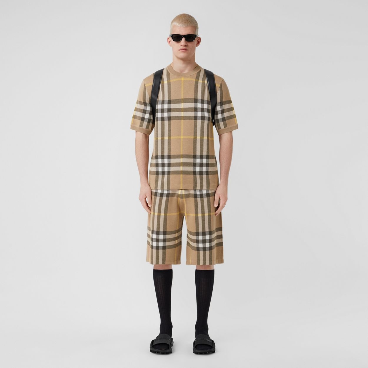 Short-sleeve Check Silk Wool Jacquard Top - 2