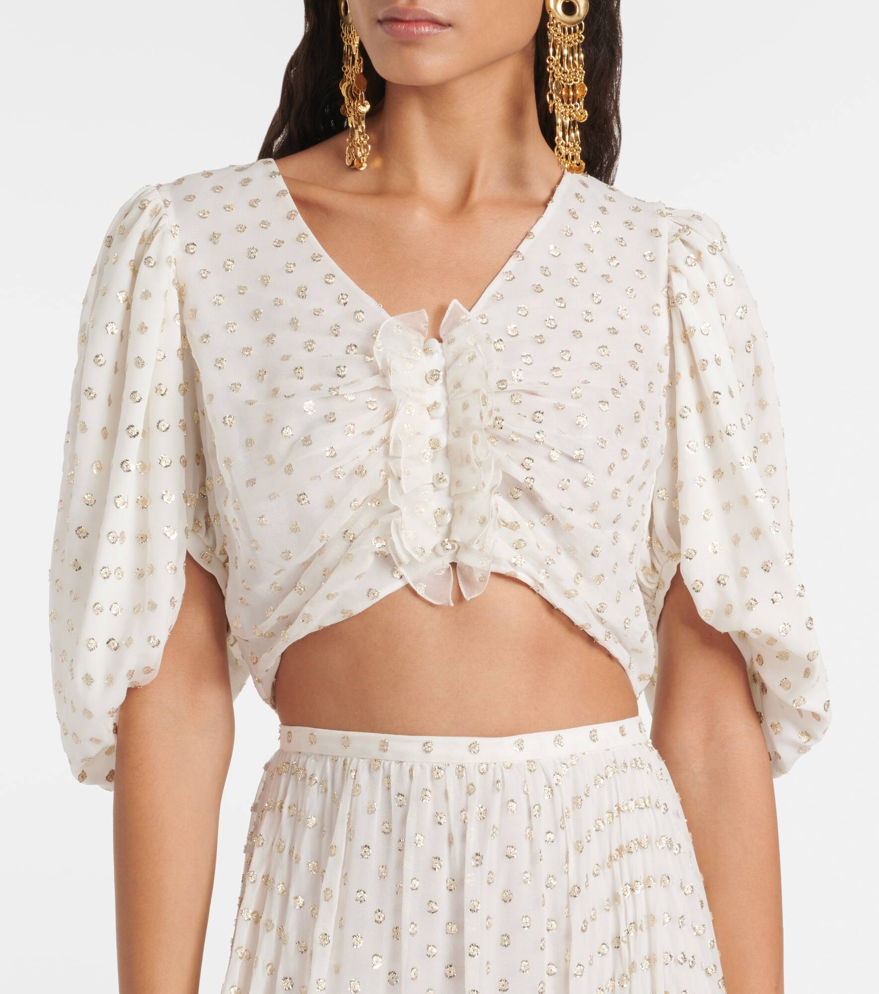 Jacquard silk-blend muslin crop top - 5
