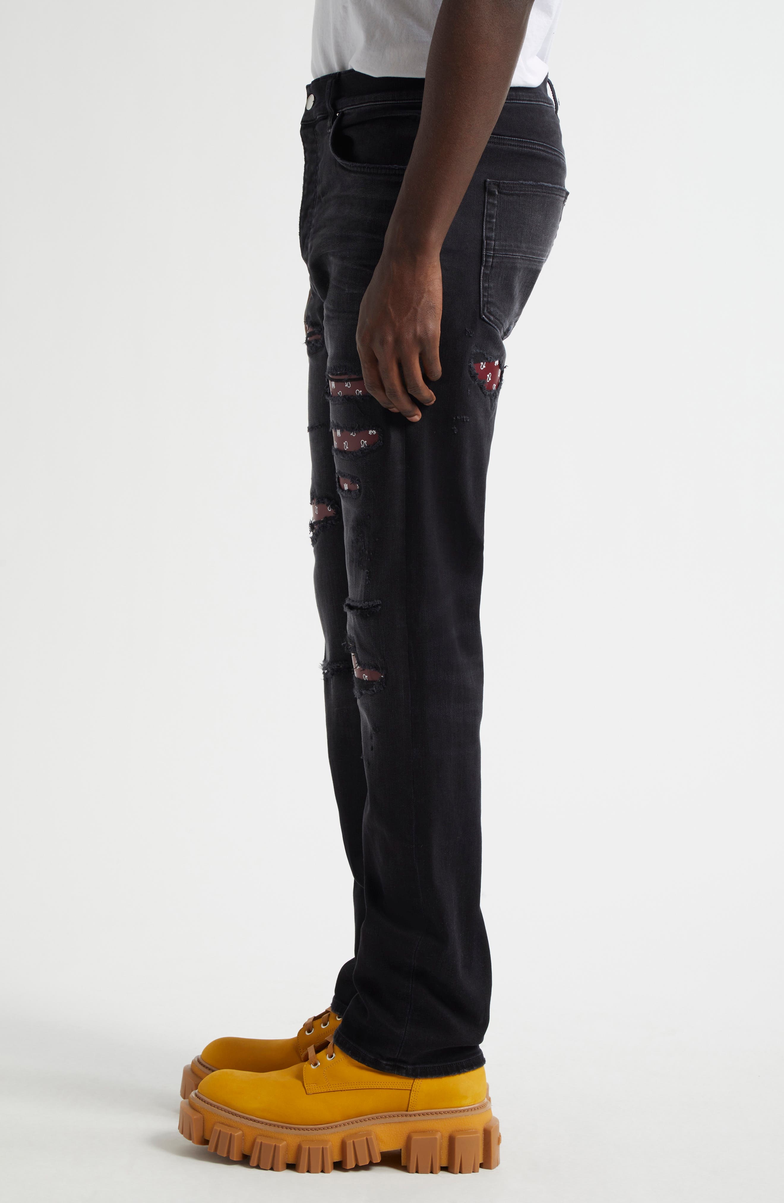 AMIRI Bandana Repaired Slim Fit Jeans in Vintage Black at Nordstrom - 4