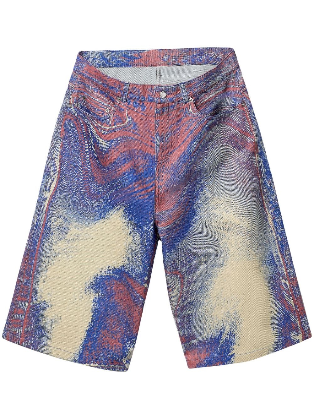 swirl-print denim shorts - 1