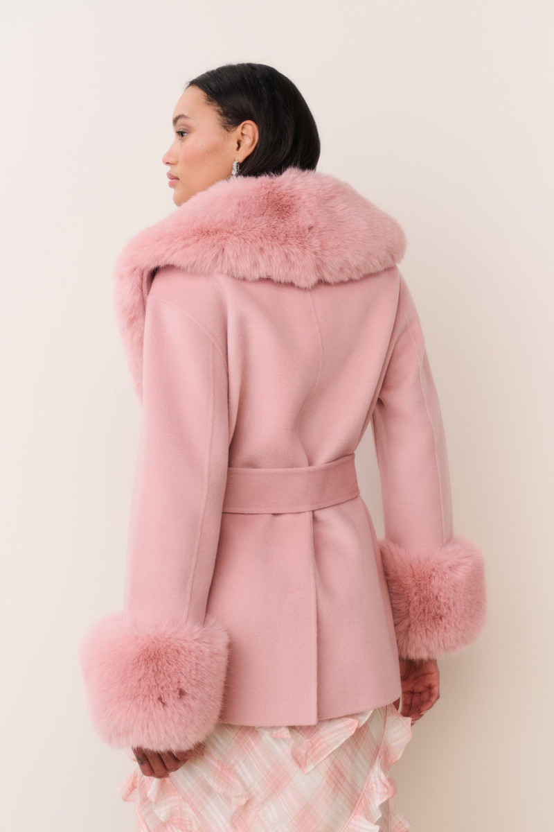 Rosen Faux Fur Wool Wrap Coat 5