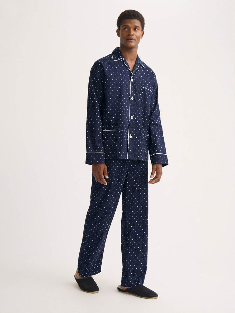 Men's Classic Fit Pajamas Cotton Batiste Navy Blue Starburst Print 1