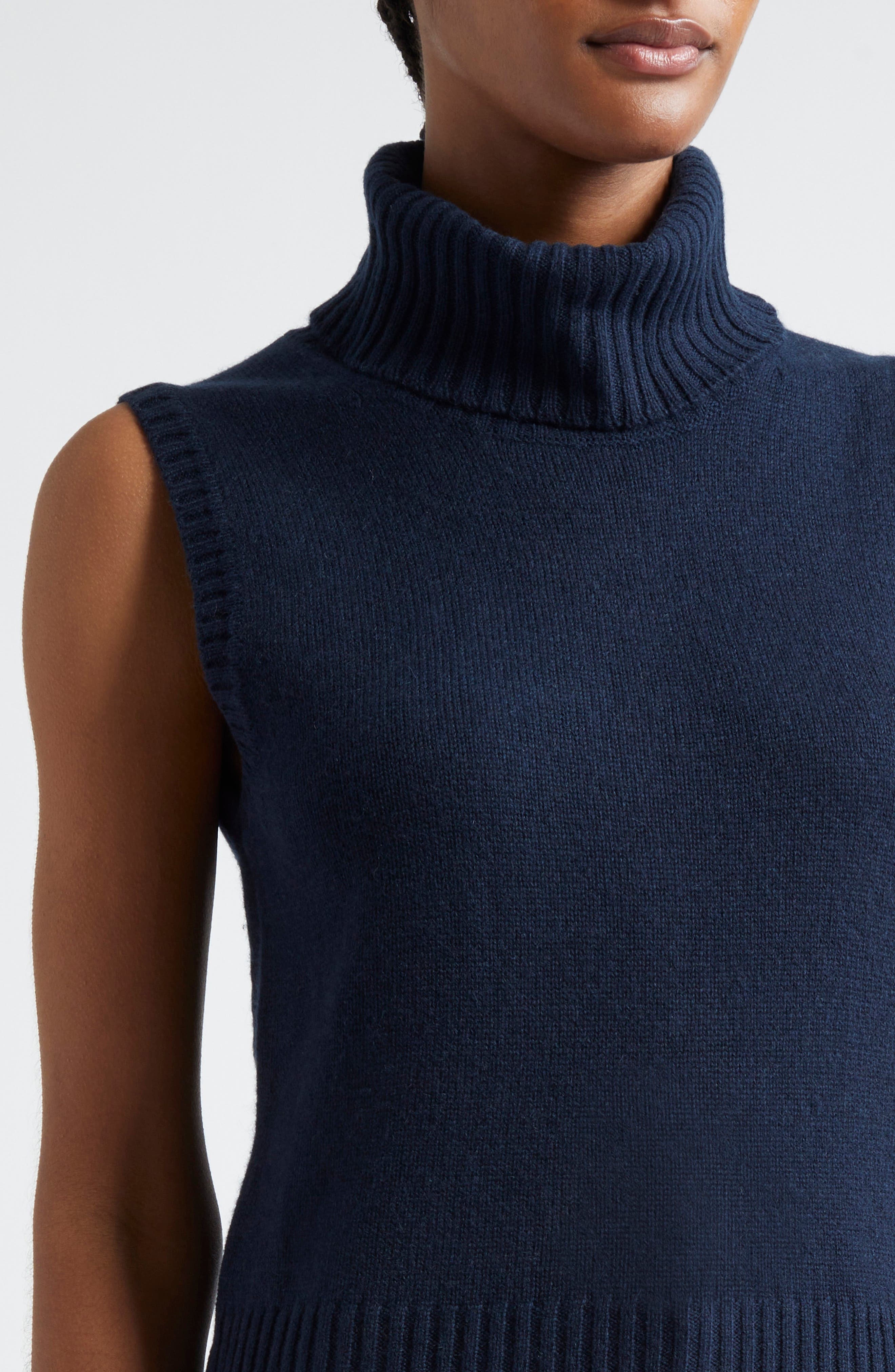 Veronica Beard Mazzy Turtleneck Sleeveless Cashmere Sweater in Navy at Nordstrom - 4
