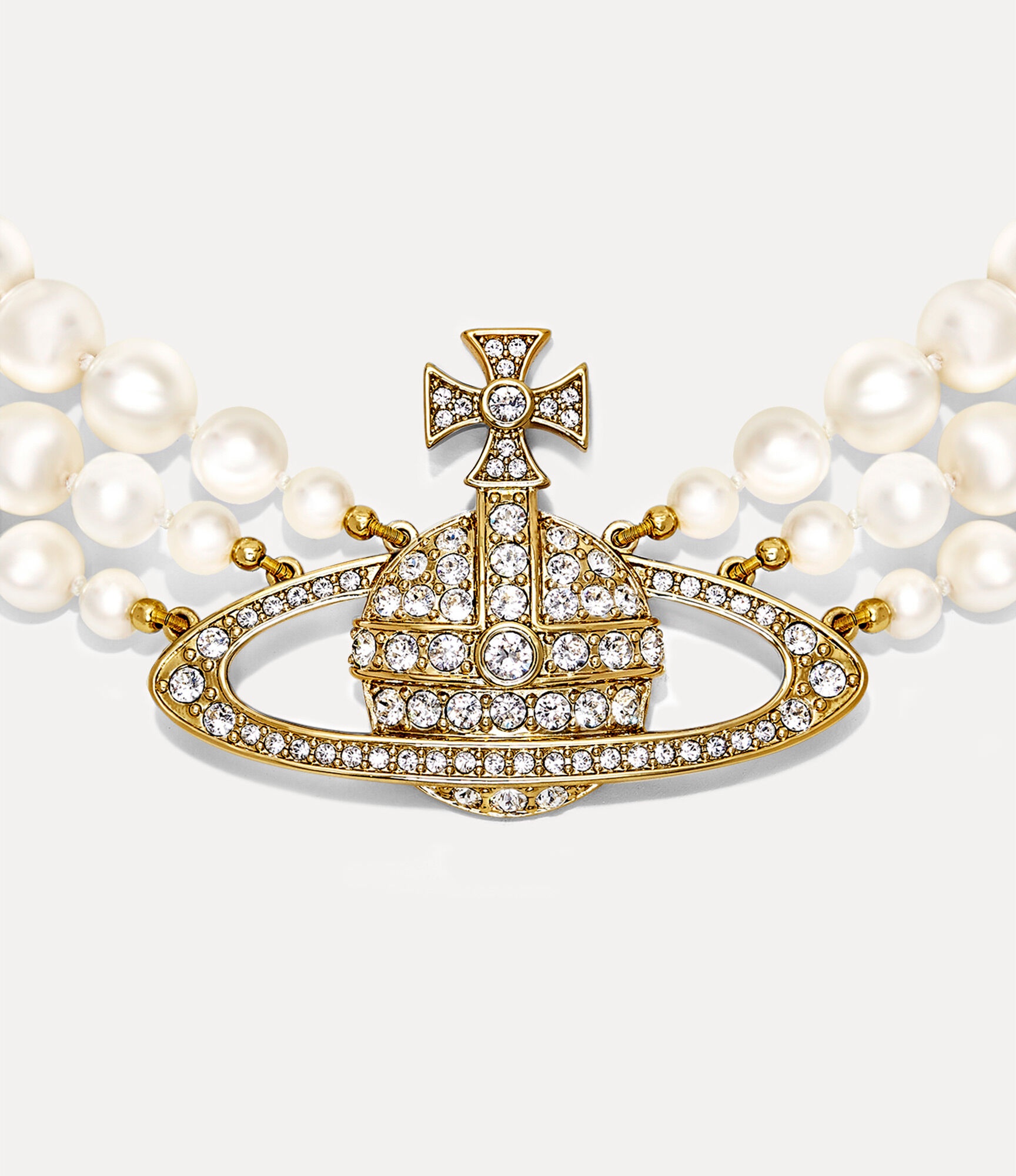 THREE ROW PEARL BAS RELIEF CHOKER - 2