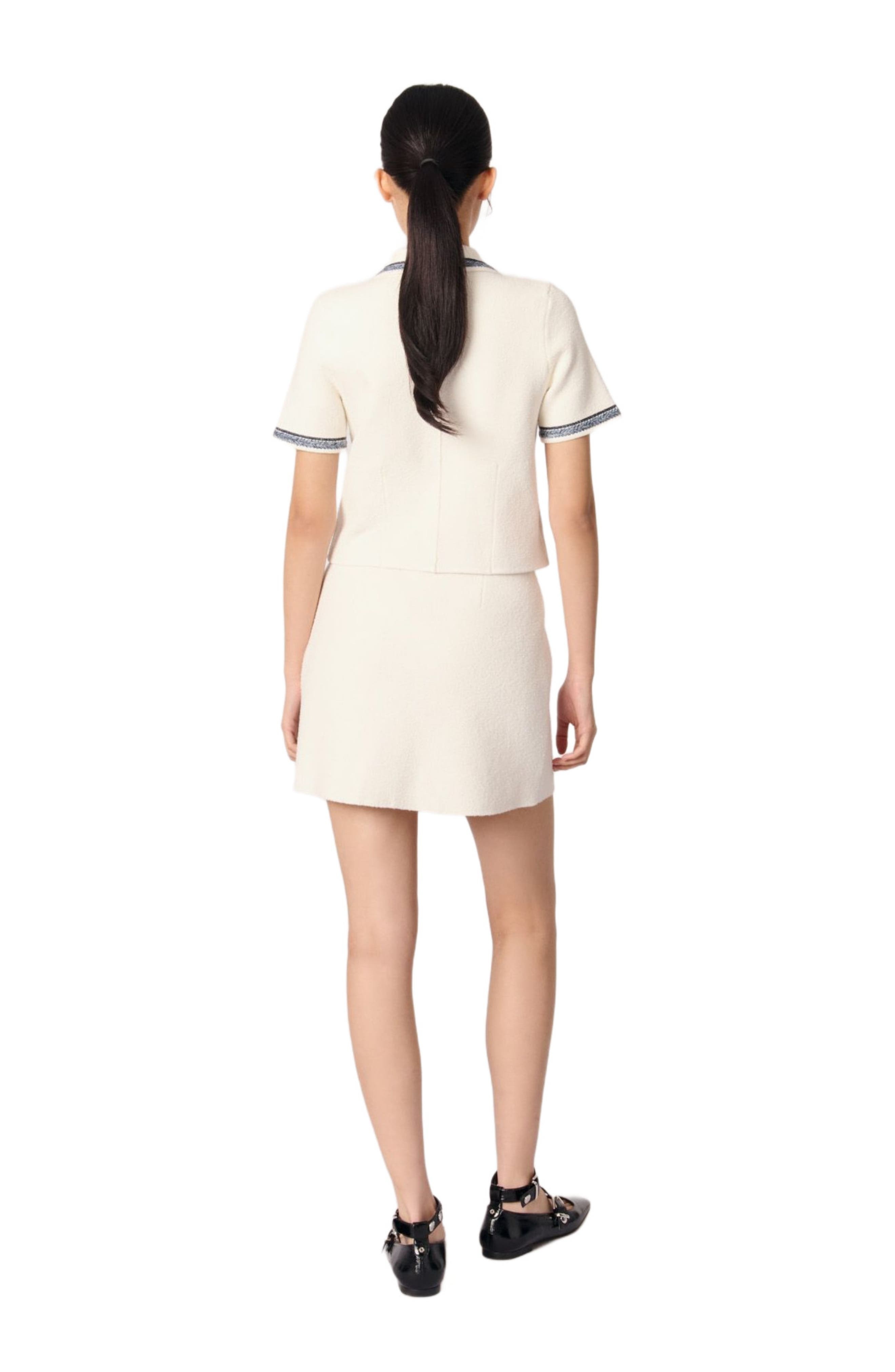 maje Cropped contrasting trim cardigan in Ecru at Nordstrom - 5