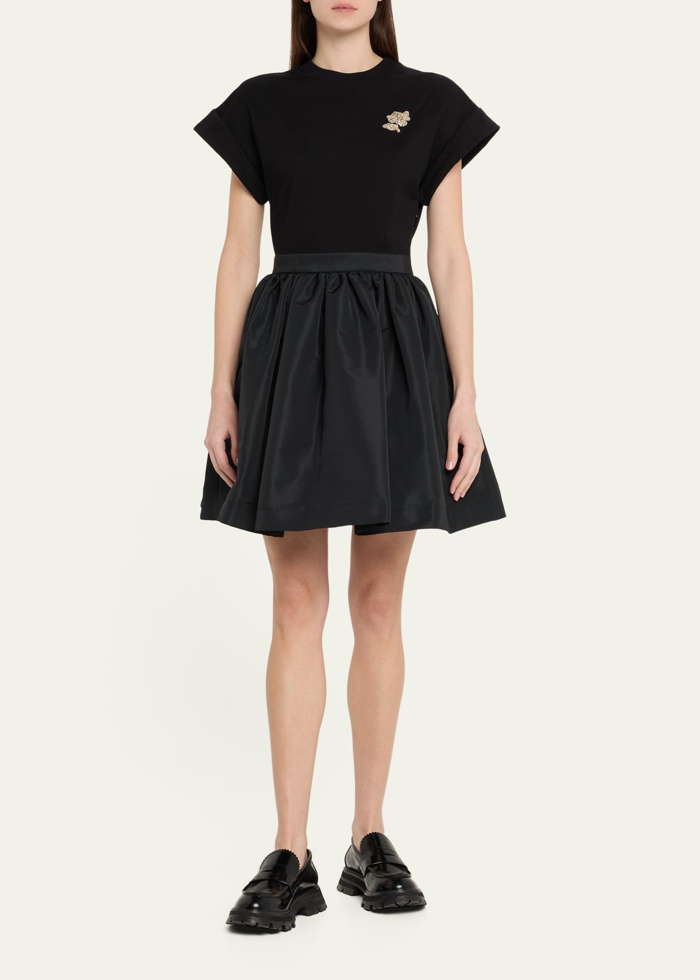 Crystal Flower Short-Sleeve Flare Mini Dress - 2