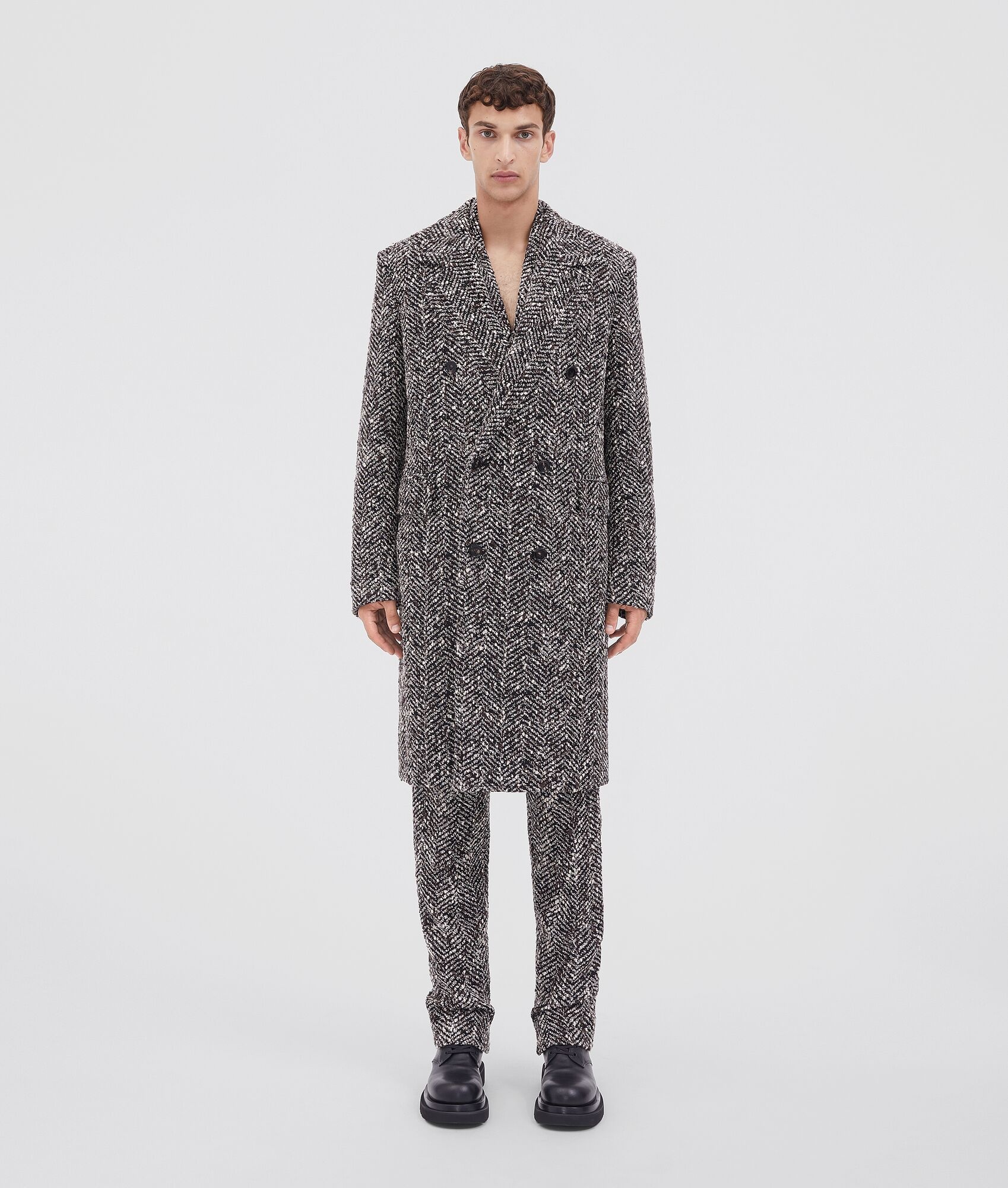 mouliné herringbone wool coat - 1