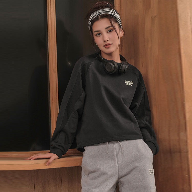 (WMNS) Reebok Round Neck Knitted Loose Casual Pullover Sweatshirt 'Black' 23FRC304WGH0 - 2