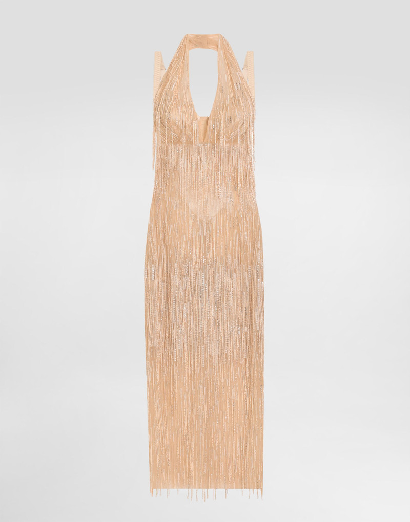 Calf-length dress with sequined fringe embellishment 1
