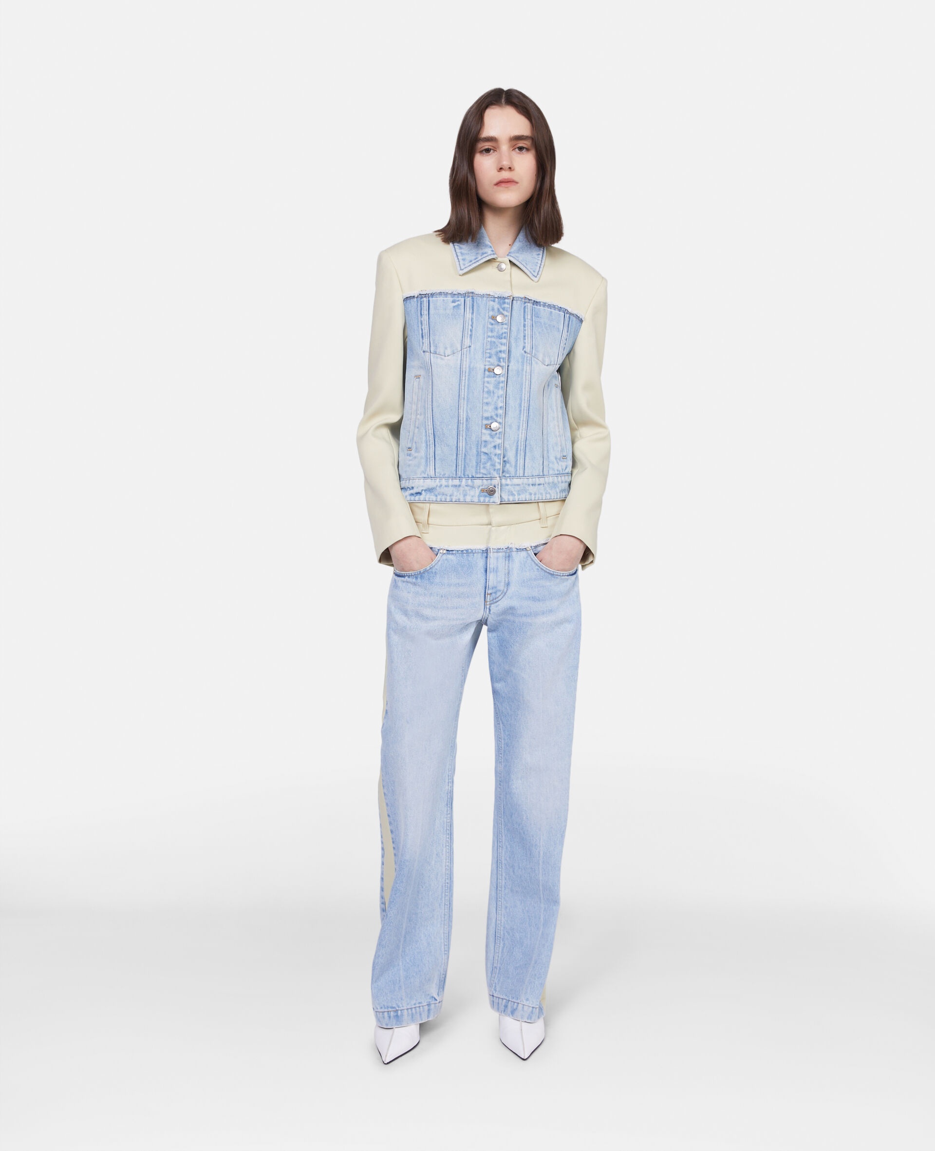 Two-Tone Panelled Straight Leg Jeans - 2