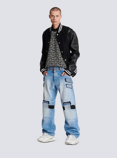 Balmain Faded wide-leg cotton jeans with Velcro strips outlook