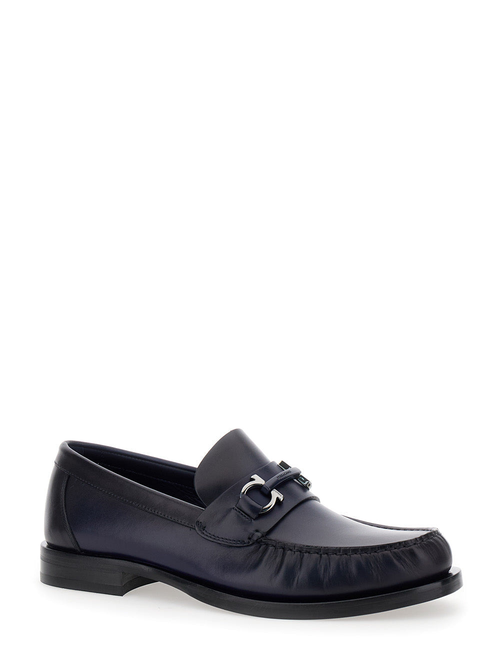 Ferragamo Men 'Fort' Blue Slip-On Loafers With Gancini Detail In Brushed Leather Man - 2