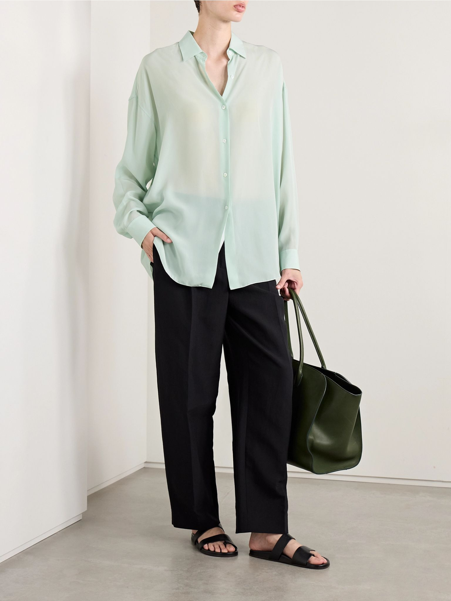 Caster chiffon shirt Gray green - 2