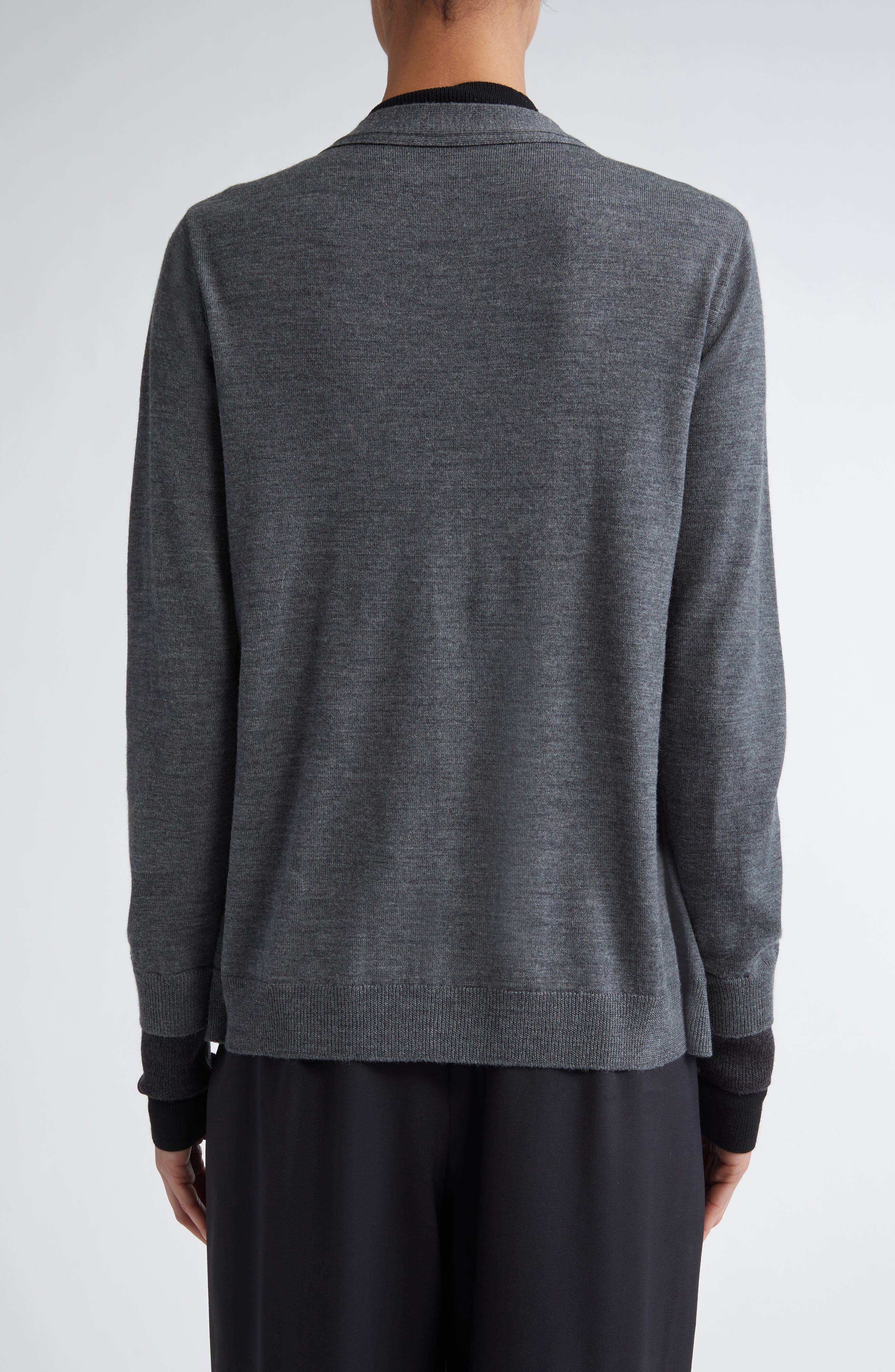 MONSE Trompe l'Oeil Triple Layer Cardigan in Black/Grey at Nordstrom - 3