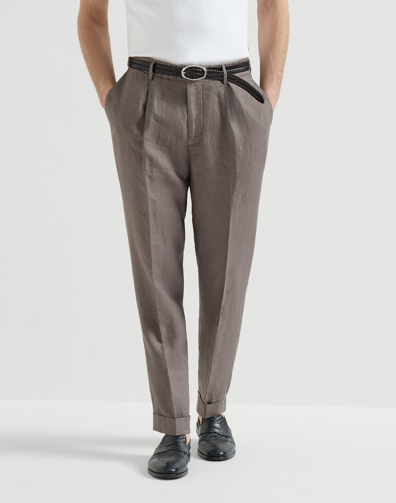 Garment-dyed trousers in linen gabardine with pleat 2