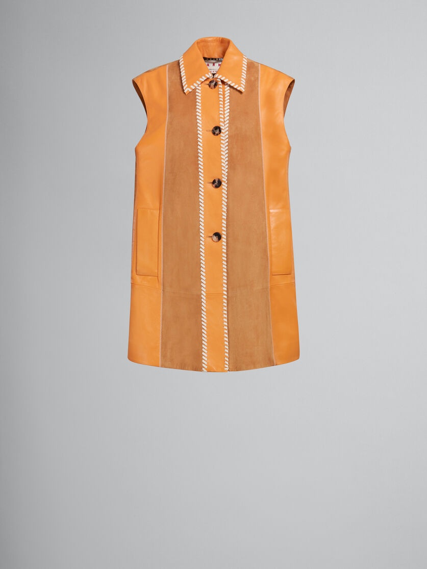 ORANGE SUEDE AND NAPPA PATCHWORK DRESS - 1