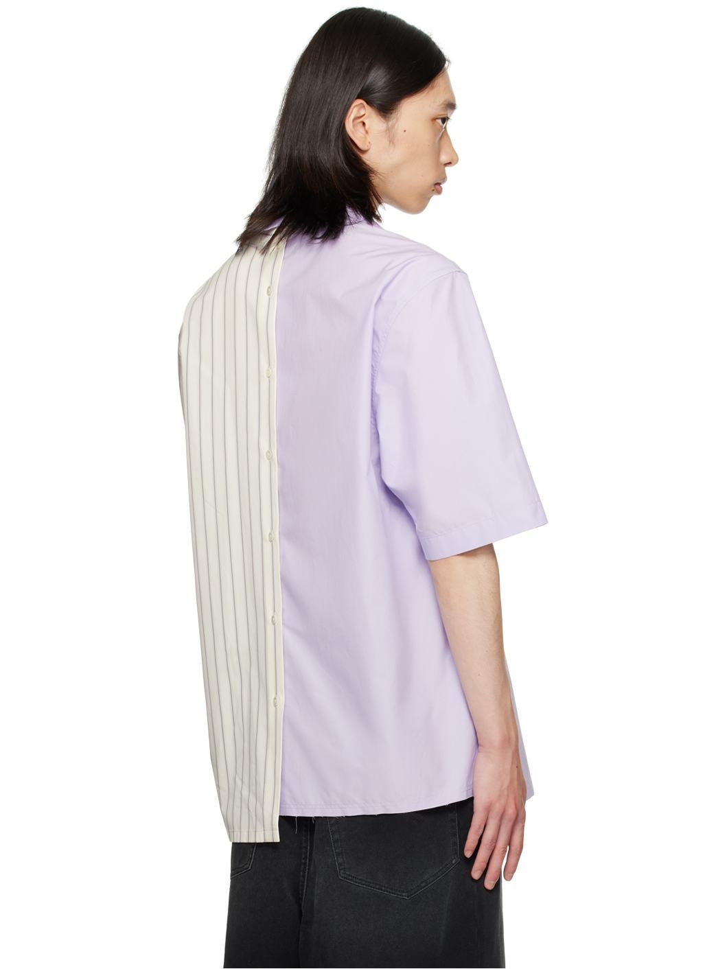 White & Purple Asymmetrical Striped Shirt - 3