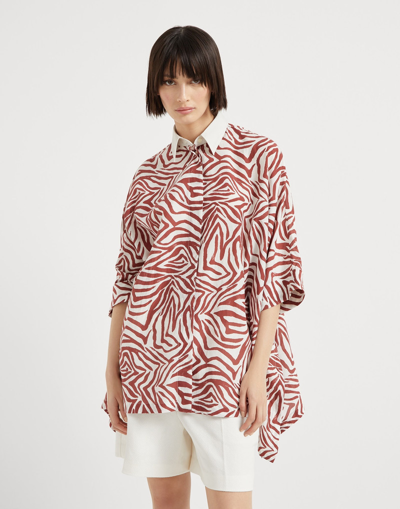 Cotton and silk ethnic print poplin shirt with monili - 1