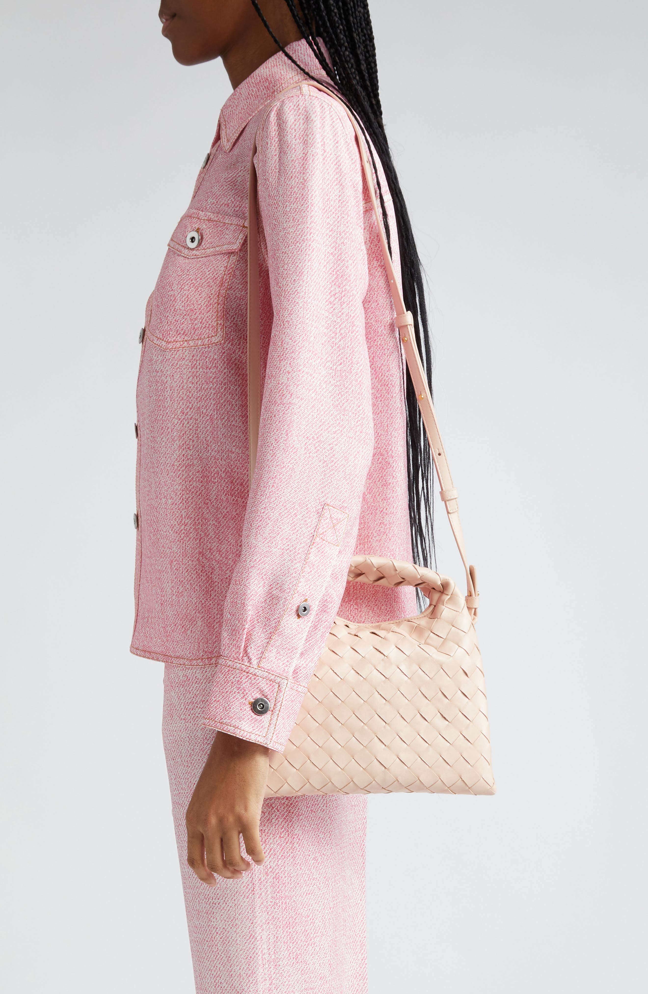 Bottega Veneta Mini Hop Intrecciato Leather Hobo Bag in Lotus/Brass at Nordstrom - 3