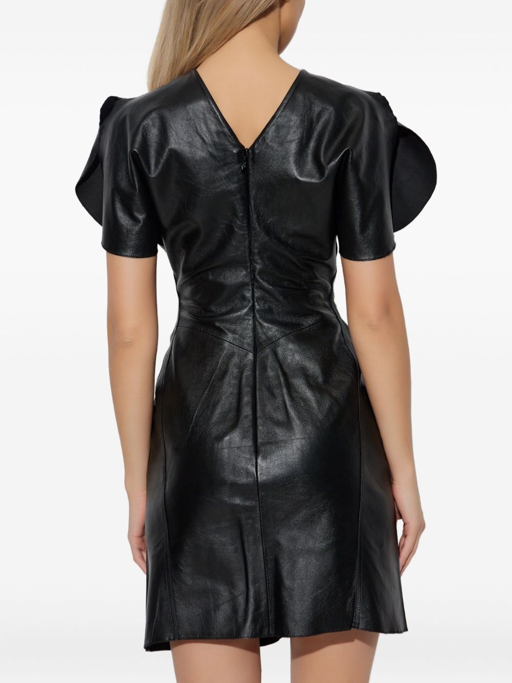ruched leather mini dress - 4