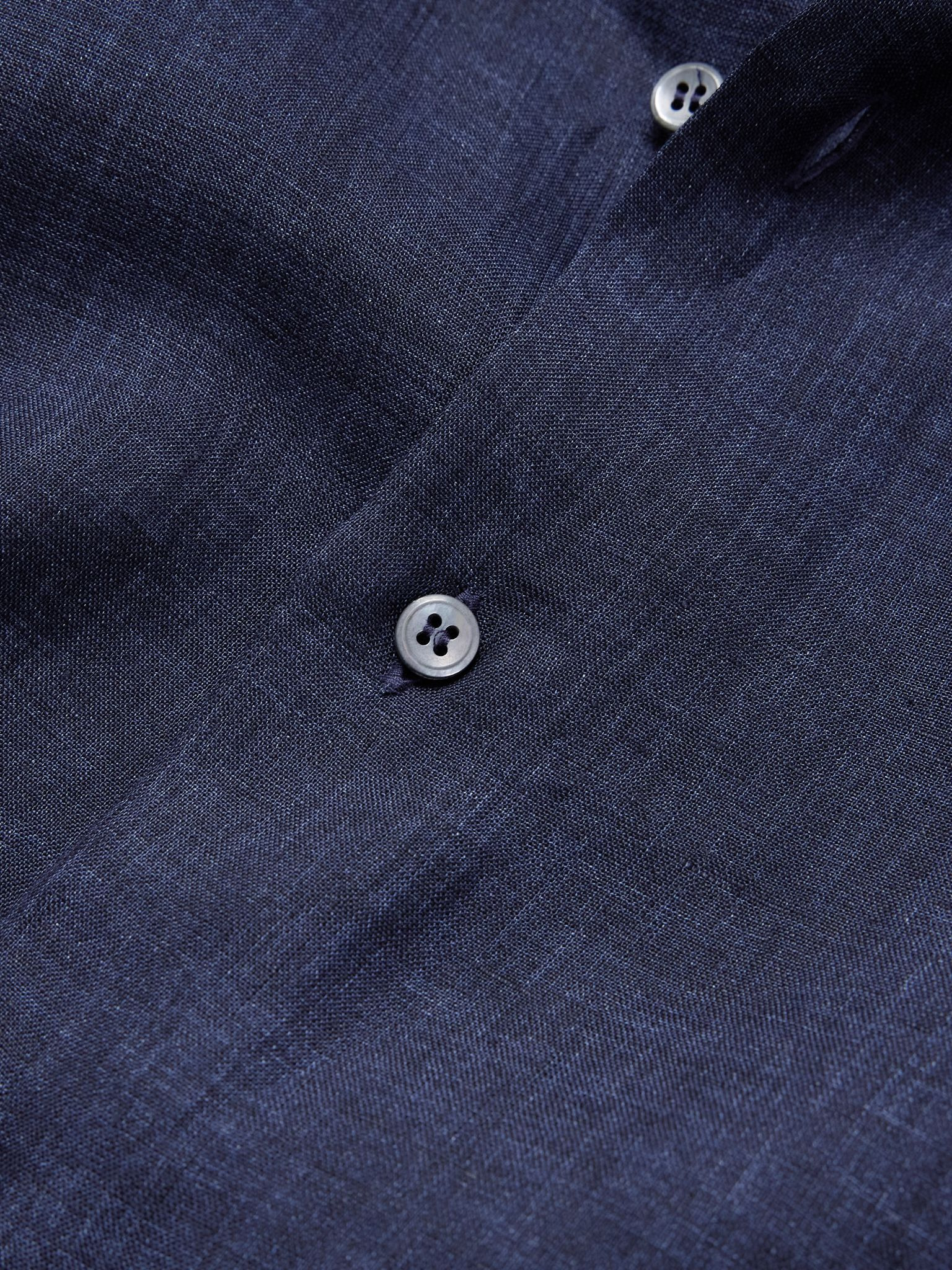 Button-Down Collar Linen Shirt Blue - 5